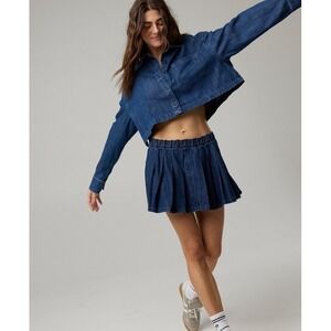 NWT OFFLINE By Aerie Women's Oxford Denim Skort Mini Skirt CD4 Rocky Blue XLarge